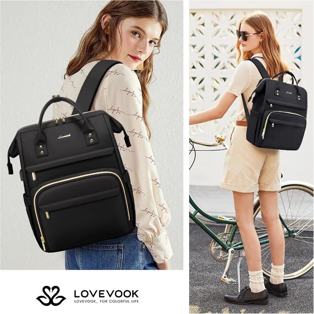 NEW Laptop Backpack,15.6 Inch Professional Womens Purse Computer Bag Frame Top - Picture 2 of 8